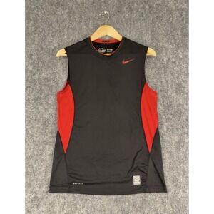 Nike Pro Combat Shirt Mens S Black Red Sleeveless Dri-Fit Compression